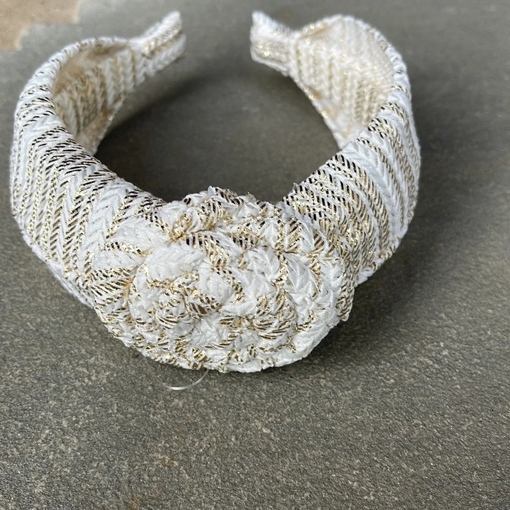 Anthropologie Metallic Rosette Knotted Headband By in White